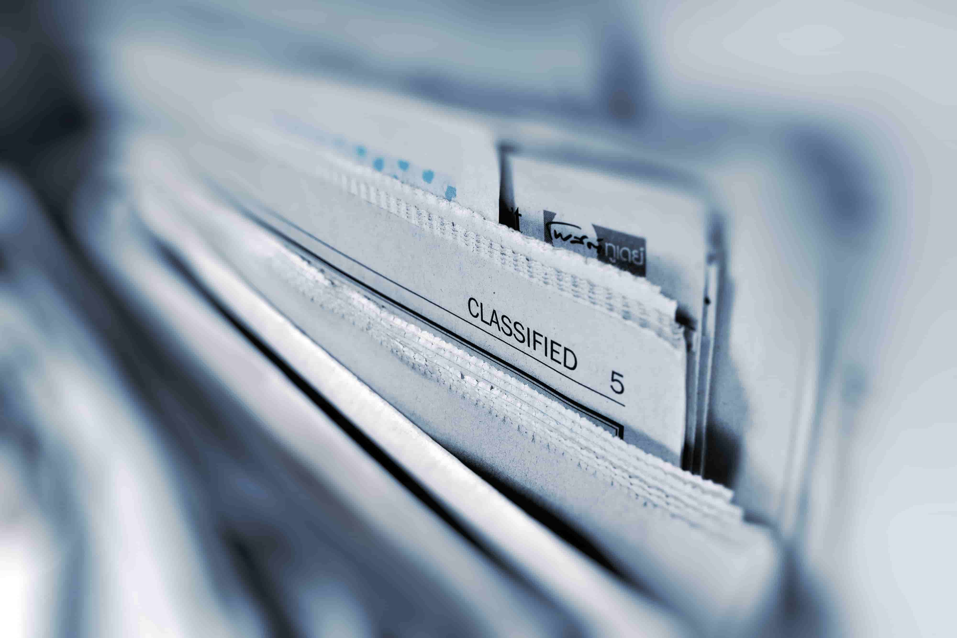 Photo of a file labeled Classified